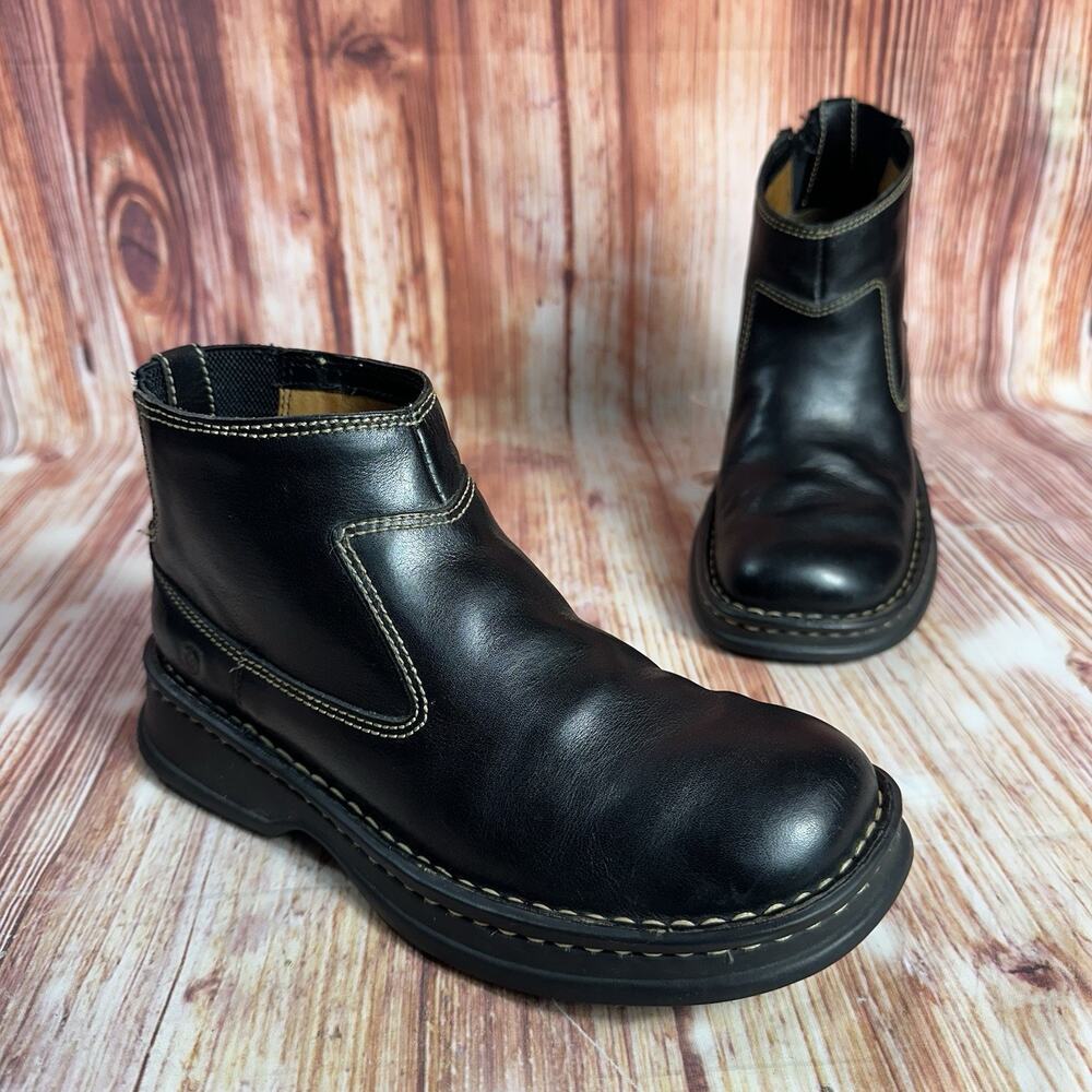 Born Chelsea Ankle Boots Womens Size 6.5 Black Leather Moto Booties Shoes